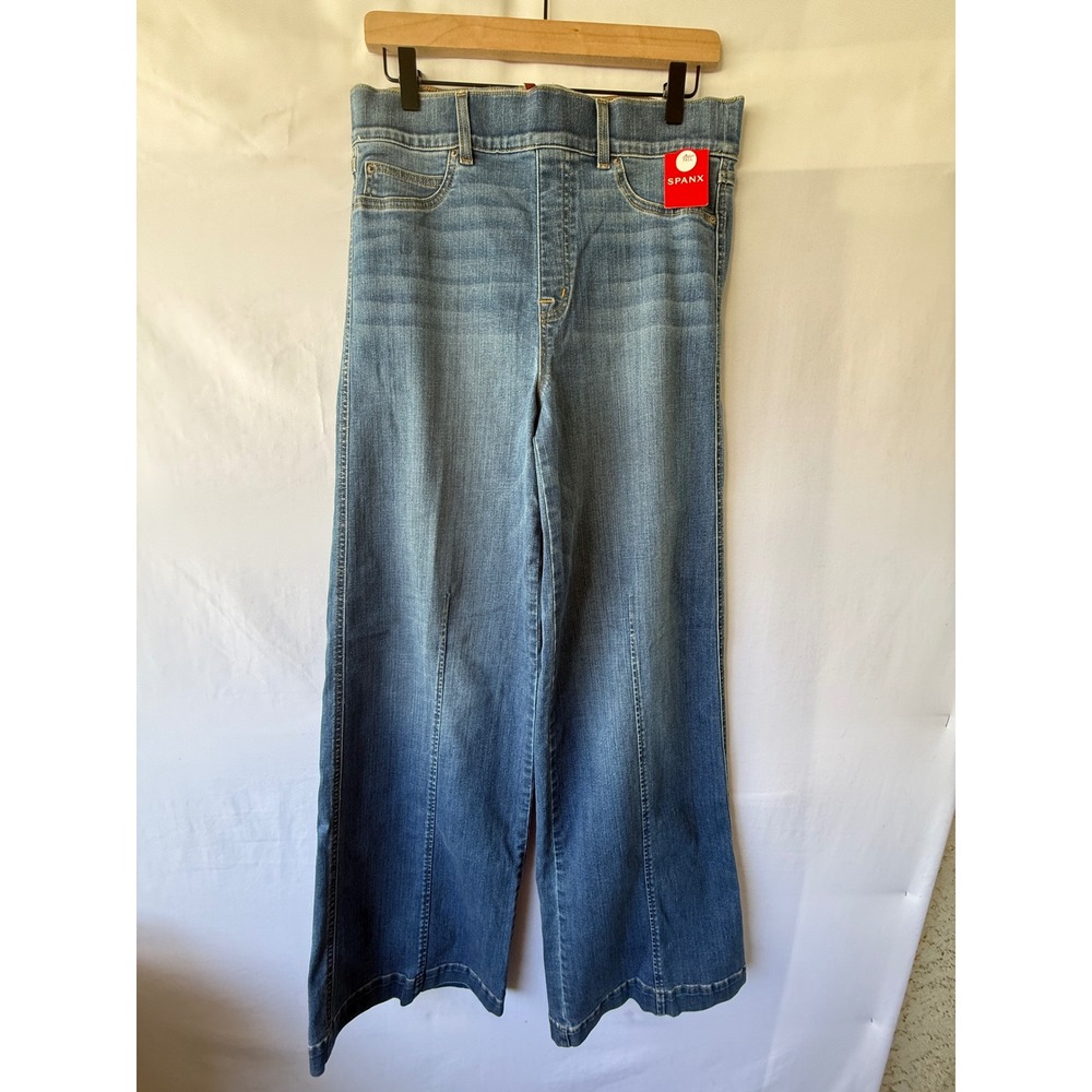 Spanx Seamed Front Wide Leg Jeans Vintage Indigo Tall Large Pull On Denim NWT - Picture 2 of 8